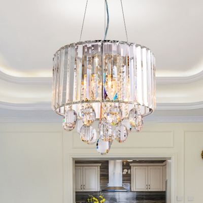 Round Suspension Light Simple Style Clear Faceted Crystal 6 Heads Bedroom Chandelier Lamp
