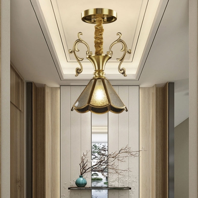 Scallop Dining Room Ceiling Pendant Colonial Seeded Glass 1 Head Brass Hanging Light Fixture