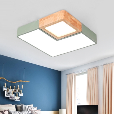 Splicing Ceiling Mounted Fixture Contemporary Wood Green LED Flush Light, Warm/White Light