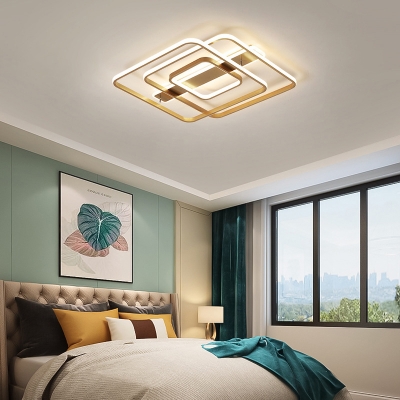 Square Acrylic Ceiling Lamp Postmodern Gold LED Flush Mount Fixture in Warm/White Light