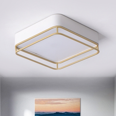 Square Ceiling Lamp Simple Style Metal White LED Flush Mount Lighting in Warm/White/3 Color Light