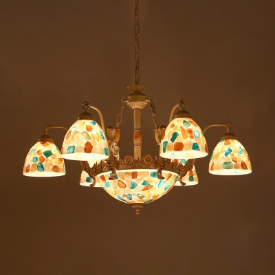 Tiffany Mosaic Chandelier 3/5/9 Lights Stained Art Glass Pendant Lighting Fixture in White