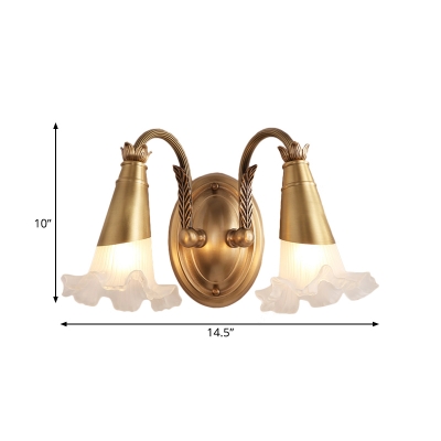 Traditional Blossom Wall Lighting Fixture 2/3 Heads Metal Vanity Wall Light in Brass for Bathroom