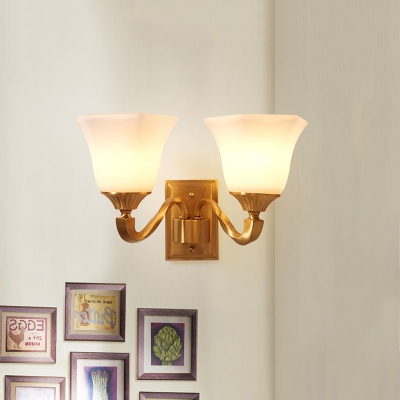 Vintage Bell Shade Wall Sconce Fixture 1/2-Light Frosted Glass and Metal Wall Light in Brass for Bedroom