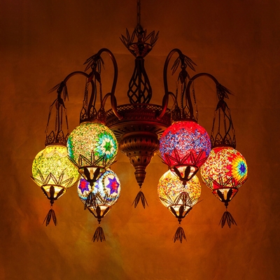 Vintage Globe Chandelier Lighting, Stained Glass Hanging Lamp Kit
