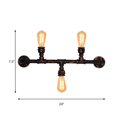 Water Pipe Sconce Wall Light Rustic Style Iron 3 Lights Weathered Copper Wall Mounted Light for Bedroom