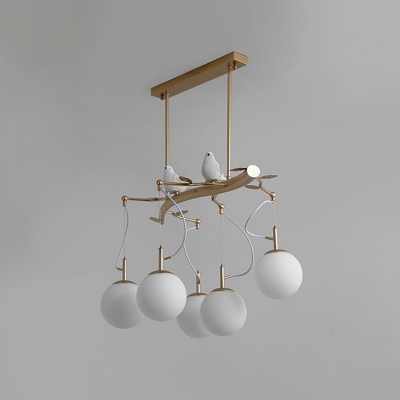 White Glass Sphere Chandelier Lighting Postmodern 5 Lights Gold Pendant Light Kit