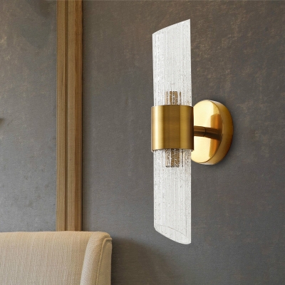 1/2 Bulbs Wall Light Sconce Simplicity Living Room Wall Lighting Fixture with Column Crackle Glass Shade in Gold