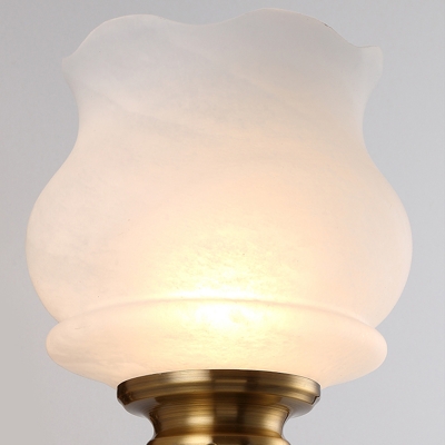 1/2-Head Frosted Glass Wall Lamp Vintage Style Brass Finish Carved Kitchen Wall Lighting with Petal Shade