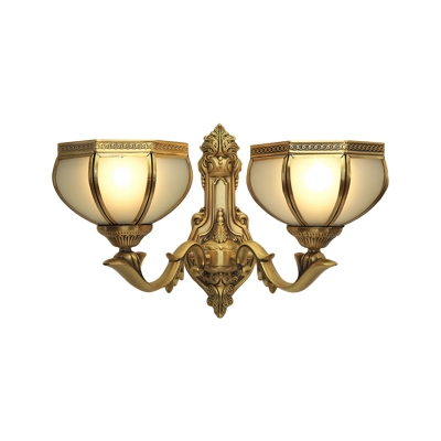 1/2-Head Wall Light Traditionalism Bowl Metal Wall Sconce Lighting in Brass for Bedroom