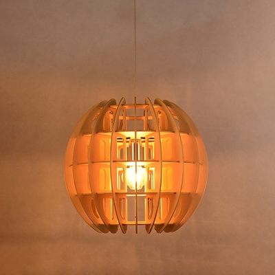 1 Bulb Kitchen Ceiling Light Asia Beige Suspended Lighting Fixture with Sphere Wood Shade