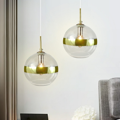 1 Head Bedroom Hanging Light Modern Gold Suspended Lighting Fixture with Globe Clear Glass Shade