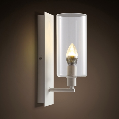 1 Head Stairway Sconce Light Modernist White Wall Mounted Lighting with Cylinder Clear Glass Shade
