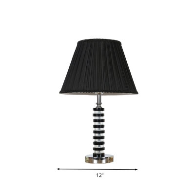 1 Light Crystal Nightstand Lamp Vintage Black Column Living Room Table Light with Fabric Pleated Lampshade