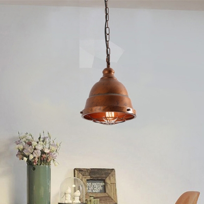 1 Light Metal Pendant Fixture Industrial Rust Barn Indoor Hanging Light Kit with Caged