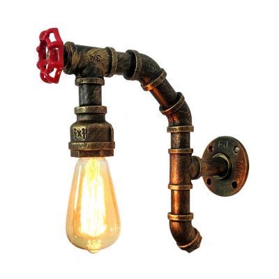 1 Light Open Bulb Sconce Light Fixture Vintage Antique Copper/Silver/Brass Metal Wall Lamp with Pipe Design