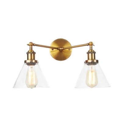 2 Lights Sconce Light Fixture Industrial Conical Clear Glass Wall Lighting in Bronze/Copper/Chrome for Dining Room