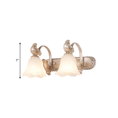 2/3 Lights Bathroom Vanity Wall Light Lodge Style Khaki Wall Sconce Lamp with Petal White Glass Shade