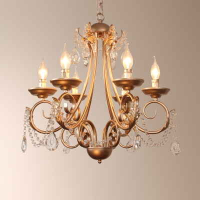 3/6 Lights Chandelier Pendant Light Vintage Candle Faceted Crystal Suspension Lamp in Gold