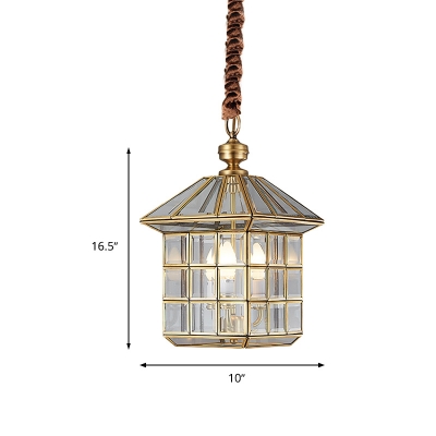 3 Heads Chandelier Lighting Colonialism Clear Glass Lantern Pendant Ceiling Light for Yard, 10