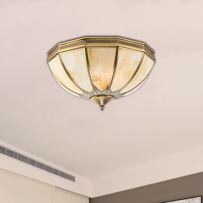 4 Lights Flush Ceiling Light Vintage Inverted Frosted Glass Flush Mount Lighting in Gold for Living Room