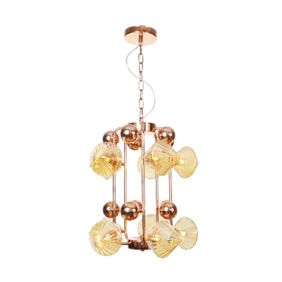 6/8/10 Lights Living Room Chandelier Lighting Fixture Modern Copper/Gold Ceiling Lamp with Diamond Clear/Amber Glass Shade
