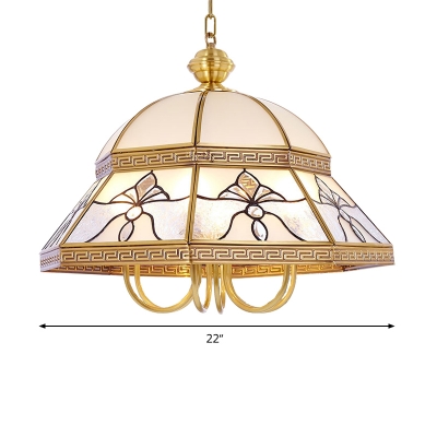 6 Bulbs Sandblasted Glass Chandelier Colonial Gold Dome Bedroom Pendant Lighting Fixture