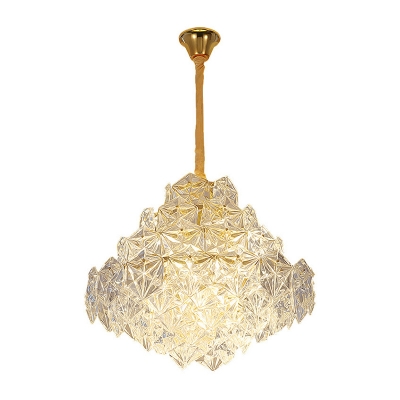 8 Heads Clear Hexagon Crystal Hanging Ceiling Light Traditional Gold Tiered Living Room Chandelier Light