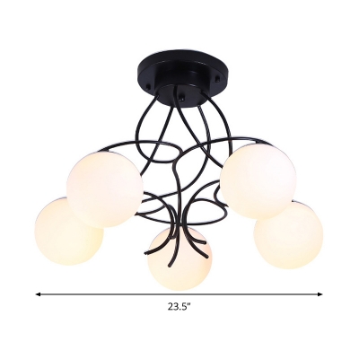 Ball Ivory Glass Chandelier Lamp Modernist Style 5 Lights Black/White Hanging Ceiling Light for Living Room