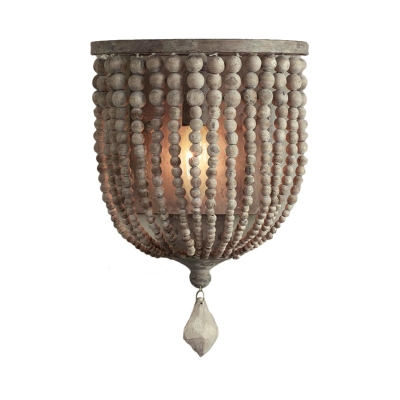 Beaded Wood Wall Mounted Light Fixture Classic Stylish 1 Light Bedroom Sconce in Grey