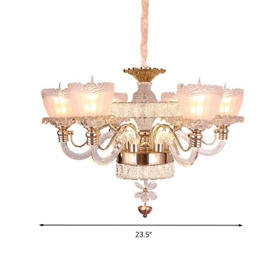 Bell Living Room Chandelier Pendant Light Crystal 6 Lights Modern Style Hanging Lamp Kit in Rose Gold with Frosted Glass Shade
