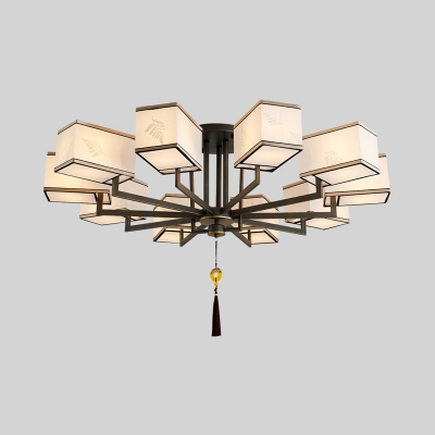Black 6/8/10 Lights Semi Flush Mount Chandelier Traditionalism Metal Rectangle Ceiling Mounted Light with Fabric Shade