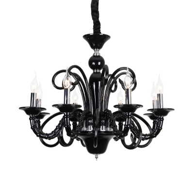 Black Bare Bulb Chandelier Pendant Light Vintage Style 6/8 Lights Metallic Hanging Lighting for Living Room