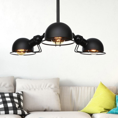 Black/Brass Dome Chandelier Light Fixture Farmhouse Style 3 Lights Metal Pendant Lighting with Frame Design
