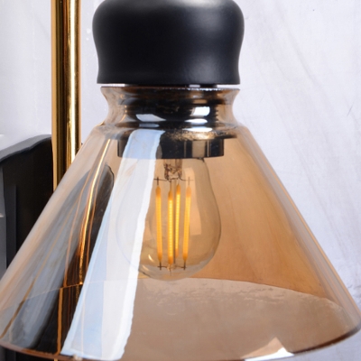Black Cone Sconce Lighting Rural Amber Glass 1 Bulb Living Room Wall Mounted Lamp with Dog Dec toward Right/Left Hand