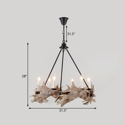 Black Deer Antler Chandelier Light Traditionary Resin 4/6 Bulbs Suspended Lighting Fixture
