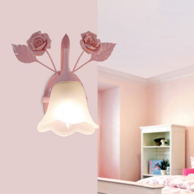 Blossom Bedroom Sconce Light Traditionalism Ivory Glass 1 Head White/Pink/Blue Wall Lighting Fixture