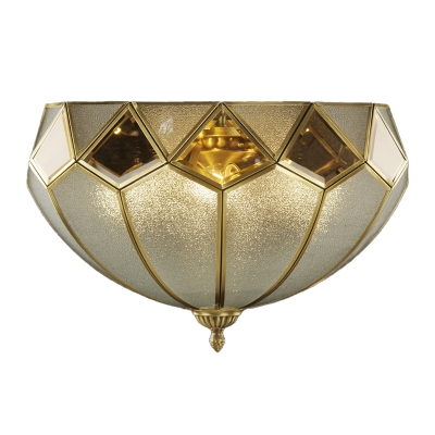 Bowl Seeded Glass Ceiling Mounted Fixture Traditional 4 Bulbs Living Room Flush Mount Ceiling Lamp in Brass