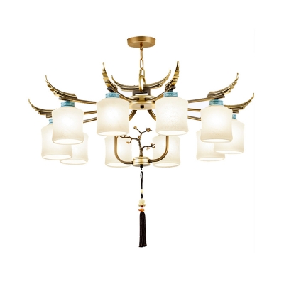 Brass 6/8/10 Heads Chandelier Lighting Traditionalism Frosted White Glass Cylinder Pendant Ceiling Light for Living Room