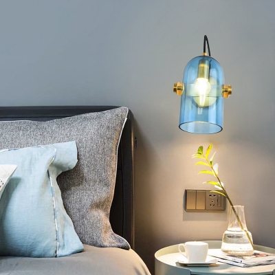 Brass Finish Cloche Sconce Light Retro Style 1 Bulb Amber/Blue/Smoke Gray Glass Wall Mounted Lamp Kit