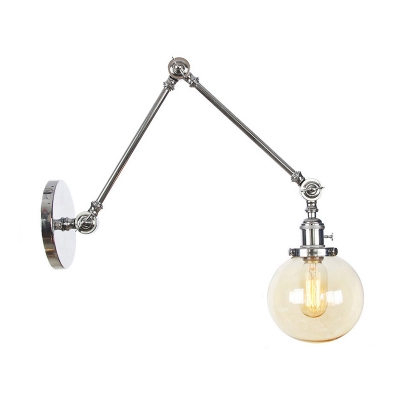 Bronze/Chrome/Copper Orb Sconce Industrial Style Clear/Amber Glass 1 Light Living Room Wall Lamp with Adjustable Arm, 8