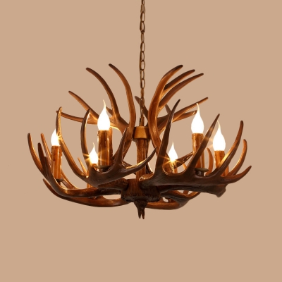 Brown Branch Chandelier Lamp Rustic Resin 4/6/8 Bulbs Restaurant Hanging Light Fixture