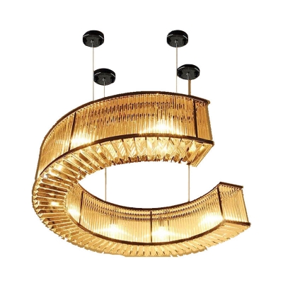 C-Shaped Living Room Ceiling Chandelier Traditional Rectangle-Cut Crystal 6 Heads Gold Hanging Light Fixture