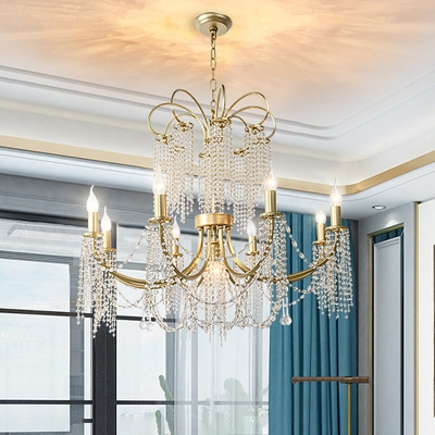 Candlestick Living Room Chandelier Light Simple Crystal 6/8 Lights Gold Suspension Lighting