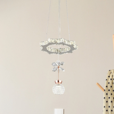 Chrome Circle/Gear Hanging Light Kit Modern 1/3/5 Heads Dimpled Crystal Chandelier Light for Dinging Room