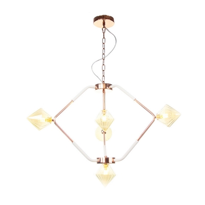 Clear/Amber Glass Diamond Hanging Chandelier Modern Style 4/5/6 Lights Pendant Lighting Fixture in Copper/Brass/Gold for Dining Room