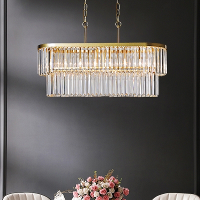 Clear Crystal Rod Oval Hanging Ceiling Light 4 Heads Dining Room Pendant Chandelier