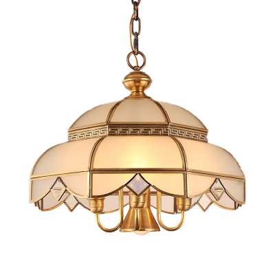 Colonial Dome Chandelier Lighting Fixture 5 Heads White Glass Pendant Ceiling Light in Brass