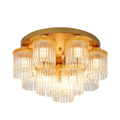 Contemporary Cylinder Flush Mount Crystal 5/10/12 Lights Living Room Flush Ceiling Light in Brass