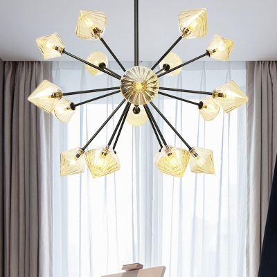 Contemporary Diamond Hanging Chandelier Amber Glass 18 Bulbs Living Room Ceiling Suspension Lamp